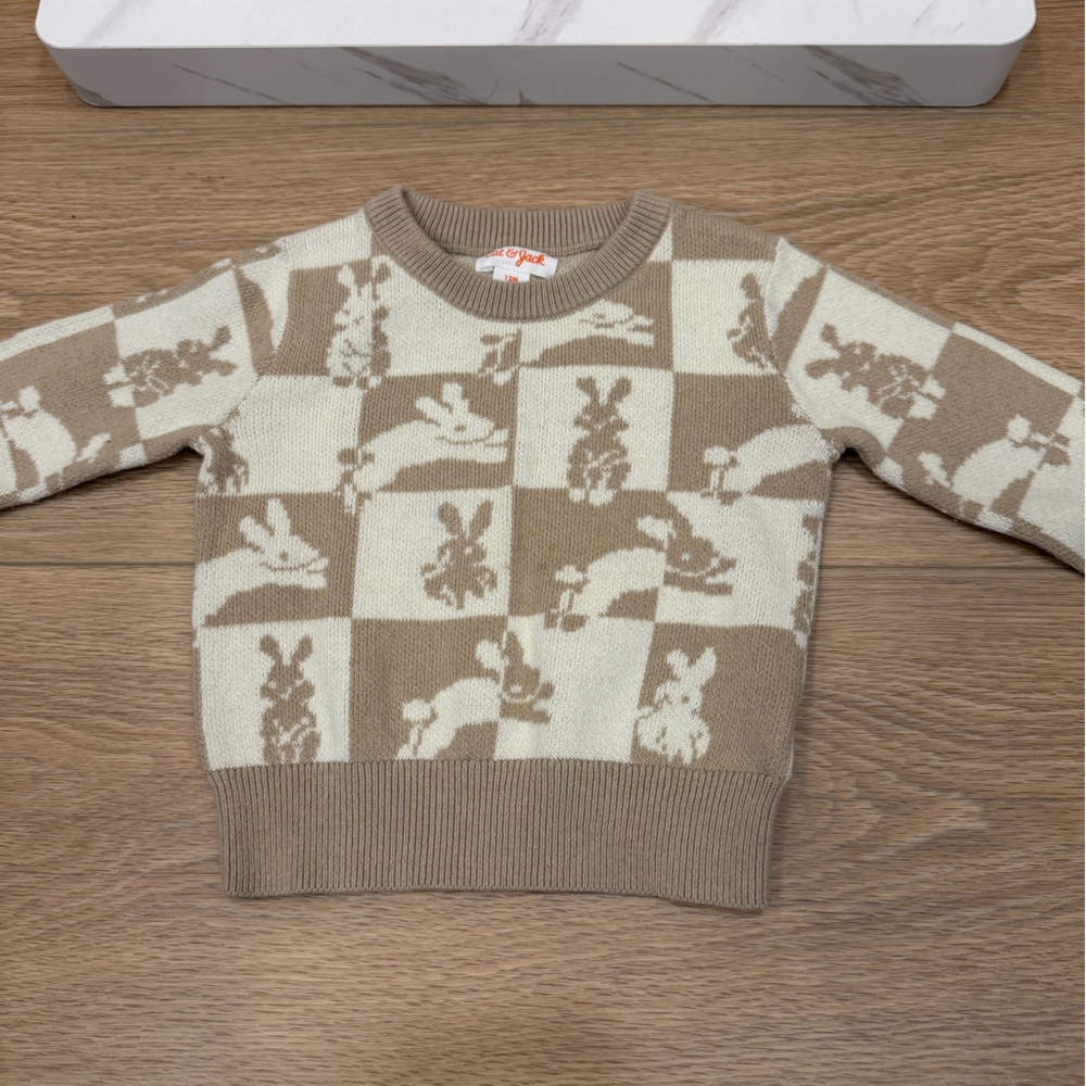 Cat & Jack Beige and Cream Bunny Checker Sweater